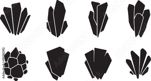 Black Solid Abstract Smoke Vapor Silhouettes Set of Six on White Background