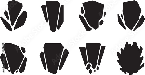 Black Solid Abstract Smoke Vapor Silhouettes Set of Six on White Background