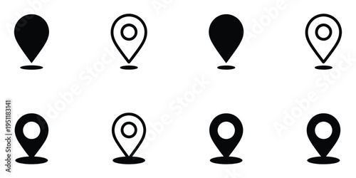 Set of location pin icons, vector collection of place markers, location icons, map pins, and GPS pointers in different shapes