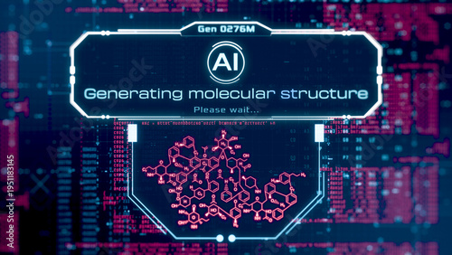 Ai generative concept, Ai assistant for scientific research, artificial intelligence generating a molecular structure, futuristic user interface (3d render)