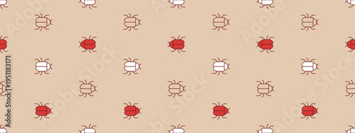 Cute background with black silhouettes of bugs. Seamless Pattern tick dust and bug mite flea with pet seamless icon. Cute beetle insect and skin extermination print with texture . Pattern and bug with