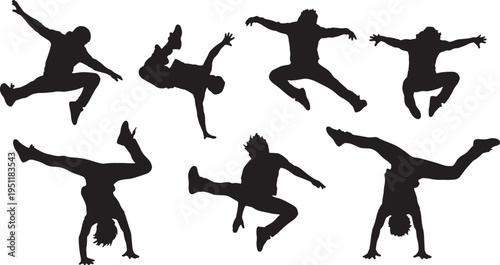 Black Solid Rock and Roll Silhouettes Set of Six on White Background