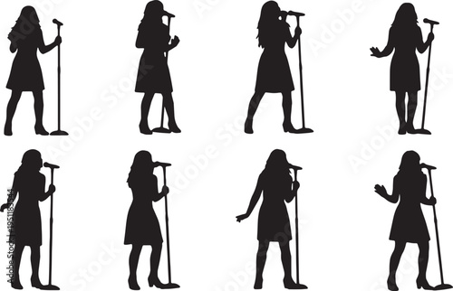 Black Solid Acoustic Guitarist Silhouettes Set of Six on White Background