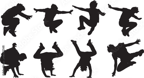 Black Solid Rock and Roll Silhouettes Set of Six on White Background