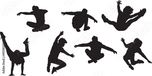 Black Solid Rock and Roll Silhouettes Set of Six on White Background
