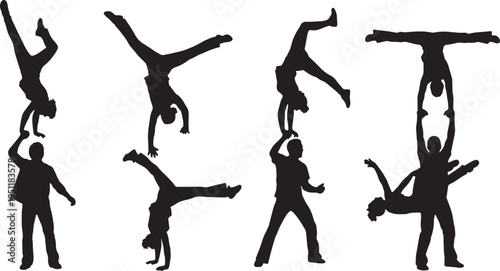 Black Solid Rock and Roll Silhouettes Set of Six on White Background