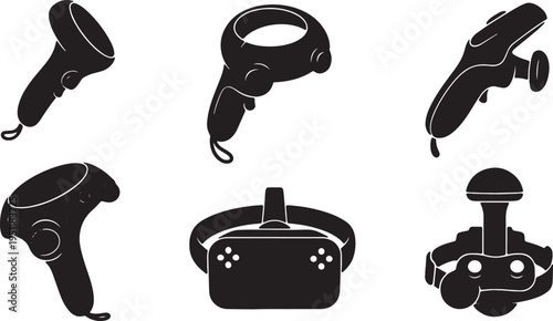 Black Solid Medical Microscope Silhouettes Set of Six on White Background