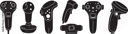 Black Solid Medical Microscope Silhouettes Set of Six on White Background