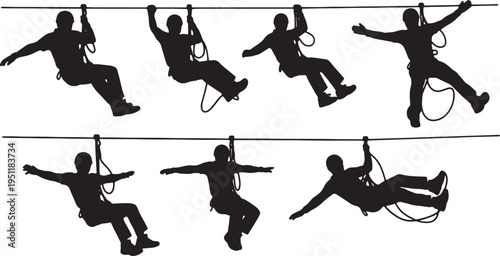 Black Solid Adventure Sport Silhouettes Set of Six on White Background