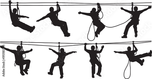 Black Solid Adventure Sport Silhouettes Set of Six on White Background