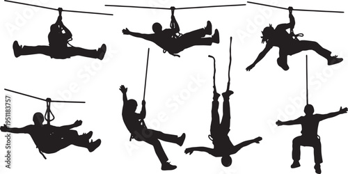 Black Solid Adventure Sport Silhouettes Set of Six on White Background