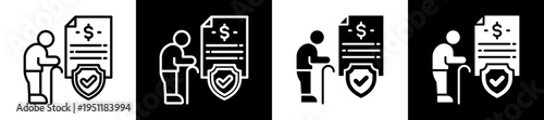 Retirement Policy Icon Set In Black And White Filled Style Collection