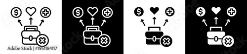 Unemployment Benefit Icon Set In Black And White Filled Style Collection