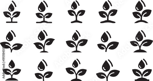 Seamless Pattern of Black Plant Icons on White Background