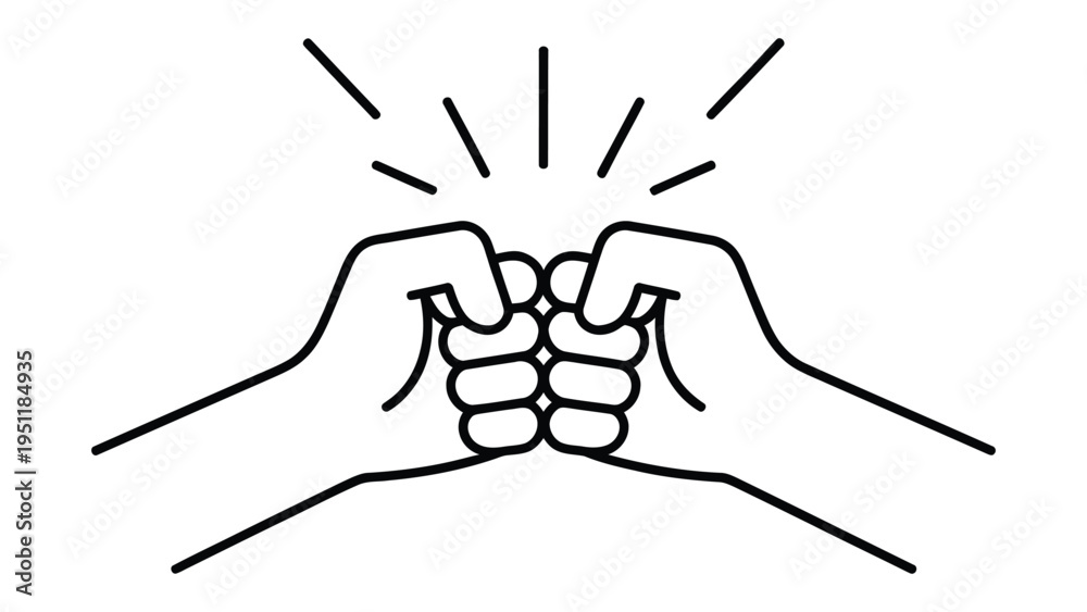 Obraz premium minimal line icon of two hands fist bump, teamwork and friendship concept illustration, partnership support symbol simple outline design