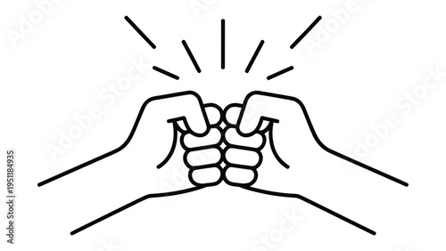 minimal line icon of two hands fist bump, teamwork and friendship concept illustration, partnership support symbol simple outline design