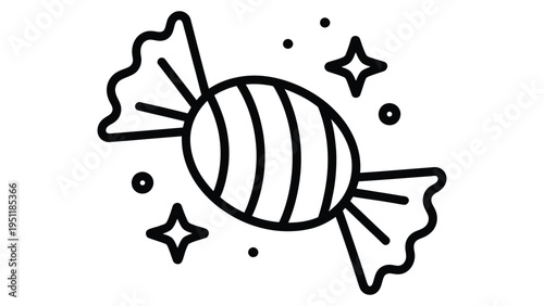 minimal line icon of wrapped candy with sparkles, sweet food concept illustration, confectionery symbol, simple outline design