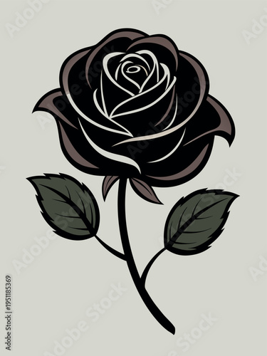 Black rose illustration with elegant design elements
