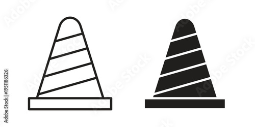 Road cone icon line drawing. Minimalist style icons