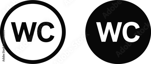 WC Toilet Sign Icon Set Black and White Circular Symbols Keywords: WC, toilet, sign, icon, set, black, white, circular, symbol