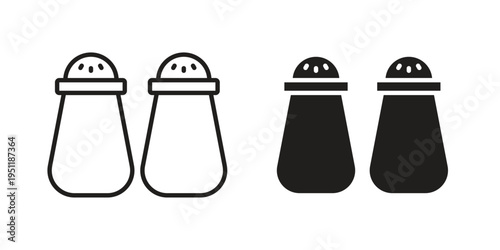 Salt and pepper shakers icon line drawing. Minimalist style icons