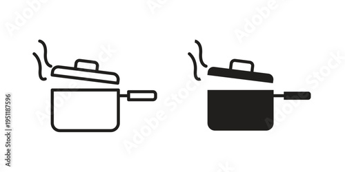Sauce pan icon line drawing. Minimalist style icons