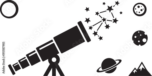 Telescope gazing at stars and planets in the night