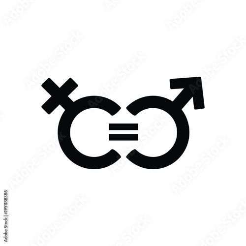Gender equality symbol with female and male icons connected by equal sign representing human rights and social justice design