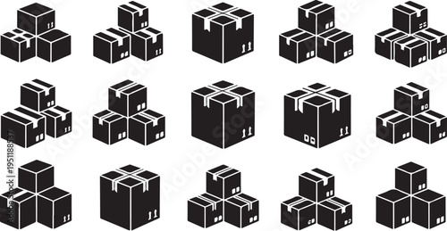 Black and white illustration of stacked cube boxes pattern