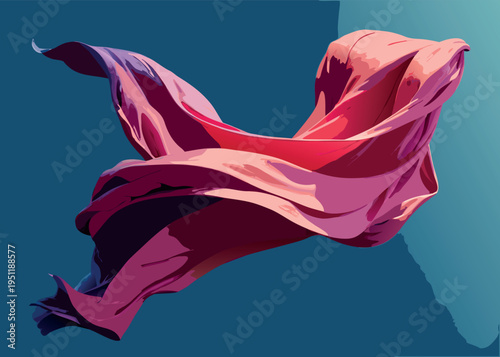 Sheer pink fabric flowing in the wind isolated on white background