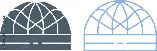 Minimalist Geometric Dome Illustration Set Showing Triangular Architectural Structures in Outline, Solid Gray, and Blue Vector Design