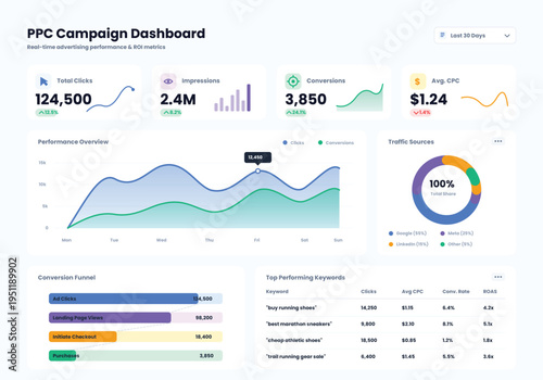 PPC Campaign Dashboard Data Visualization UI Vector