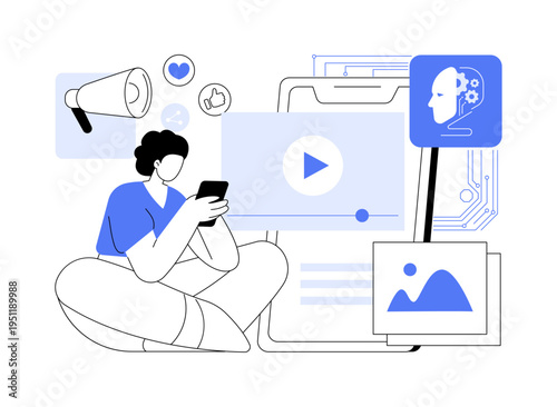 AI Social Media Content Creation abstract concept vector illustration.