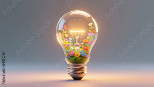 A colorful garden inside a bulb for mental healing