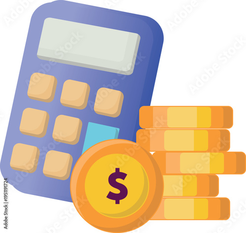 Calculator and Coins Illustration
