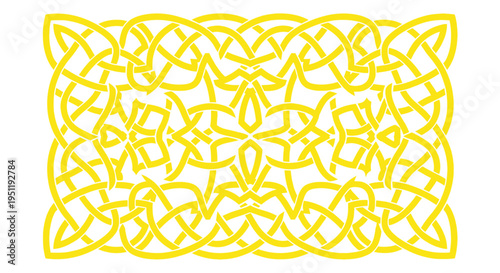 Intricate Yellow Celtic Knot Pattern on White Background