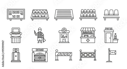 Collection of Public Space and Urban Furniture Line Icons.