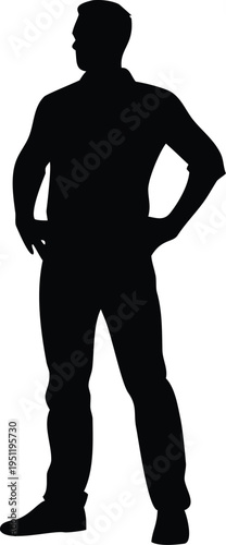 Silhouette of a man standing with hands on hips facing forward