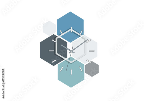 Modern hexagonal clock abstract design representing time management and productivity