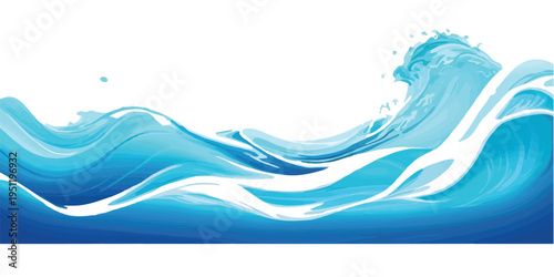 Vibrant blue ocean waves crashing with powerful white foam and translucent spray, isolated against a clean backdrop