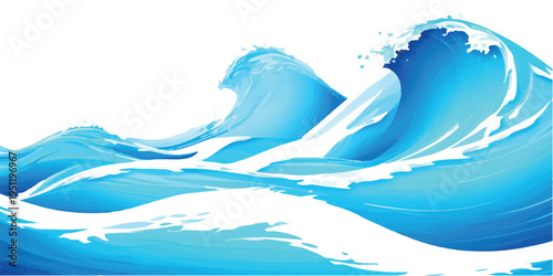 Majestic blue ocean waves surging and breaking with dramatic white crests and frothy spray, isolated on a background