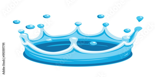 Water splash crown shape, liquid explosion forming a regal crest, dynamic refreshment, purity and luxury concept, creative beverage design, fluid art, abstract formation