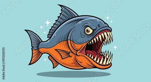 Fierce Piranha Fish Illustration with Sharp Teeth.