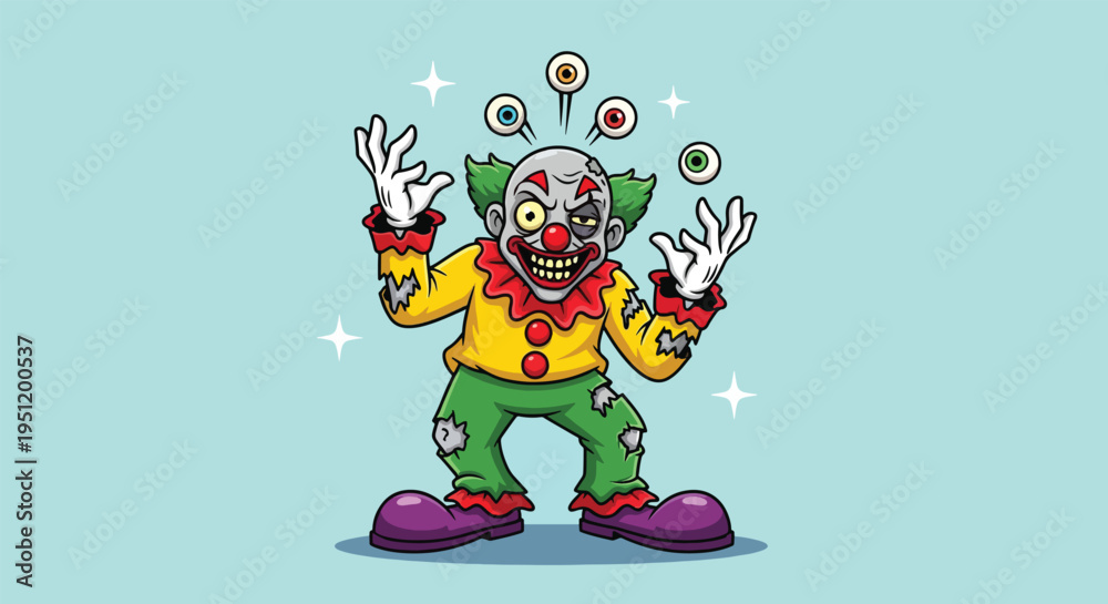 Obraz premium Scary Clown Juggling Eyeballs with Spooky Grin.
