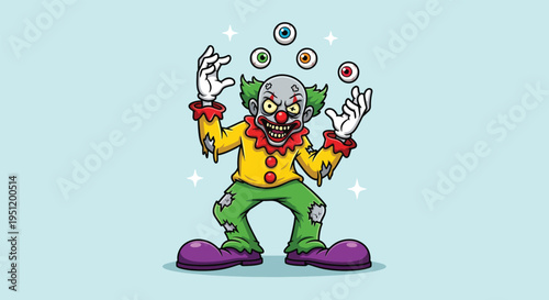 Scary Clown Juggling Eyeballs Cartoon Illustration.