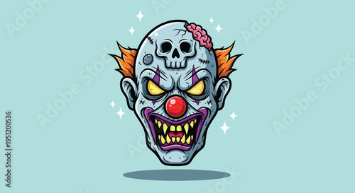 Scary Clown Skull Monster with Red Nose and Sharp Teeth.