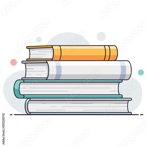 Stack of books and textbooks arranged on simple flat surface. non editable strokes