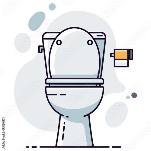 White toilet bowl with closed lid and paper holder. non editable strokes