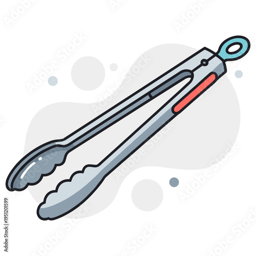 Stainless steel kitchen tongs resting on white studio background. non editable strokes