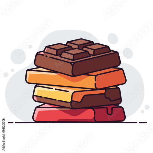 Stacked chocolate bars arranged on neutral white surface. non editable strokes